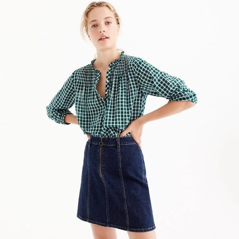 J. CREW Gingham Ruffle Classic Popover Shirt Mini Widowpane - NWT - XS